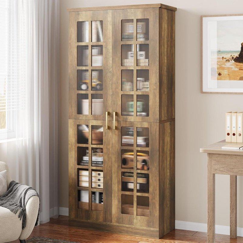 Beyaz MDF Akrilik Kapaklı 8 Raflı Kitaplık - 81x176 cm - 315605