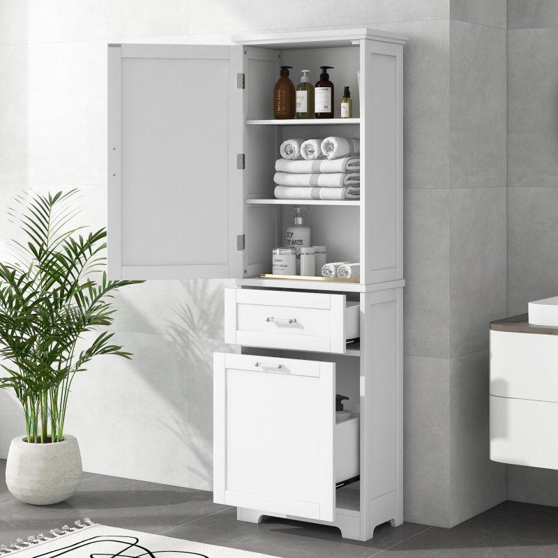 Beyaz MDF Ayarlanabilir Raflı 2 Çekmeceli Çok Amaçlı Banyo Dolabı - 174x51x35 cm - 334487