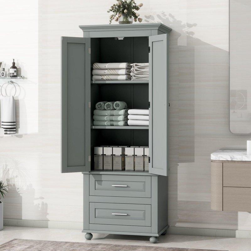 Beyaz MDF Ayarlanabilir Raflı 2 Çekmeceli Çok Amaçlı Banyo Dolabı - 333939