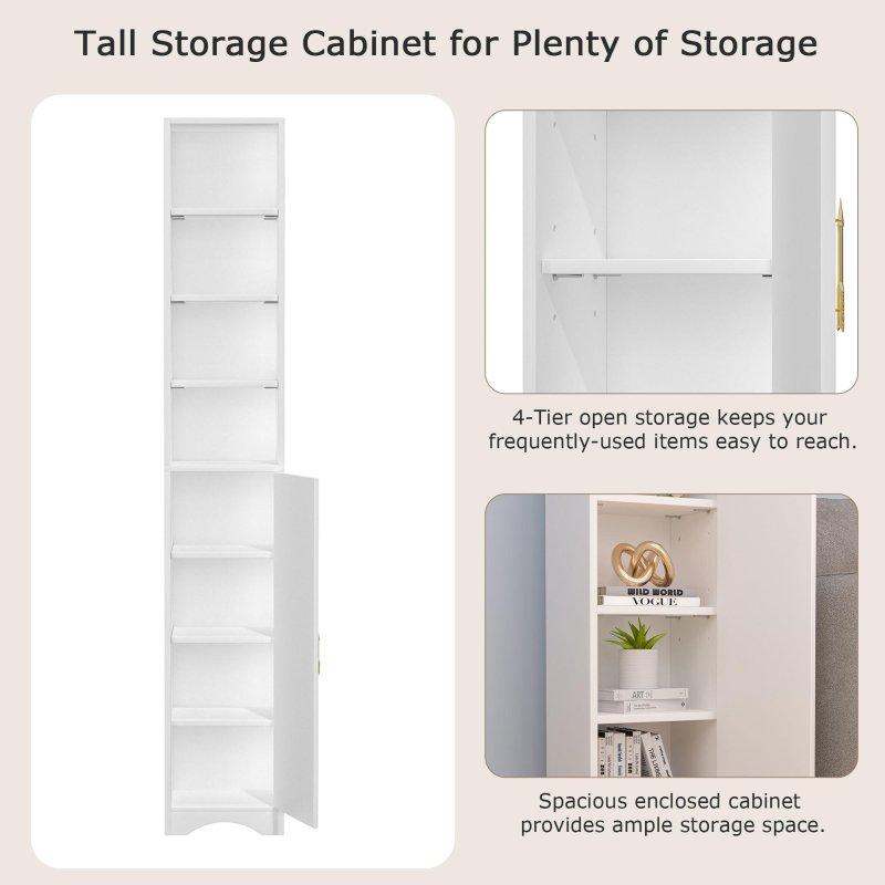 Beyaz MDF Ayarlanabilir Raflı Dar Çok Amaçlı Banyo Dolabı - 181 cm - 333624