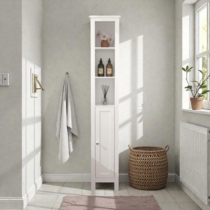 Beyaz MDF Ayarlanabilir Raflı Devrilme Emniyetli Çok Amaçlı Banyo Dolabı - 170 cm - 333522