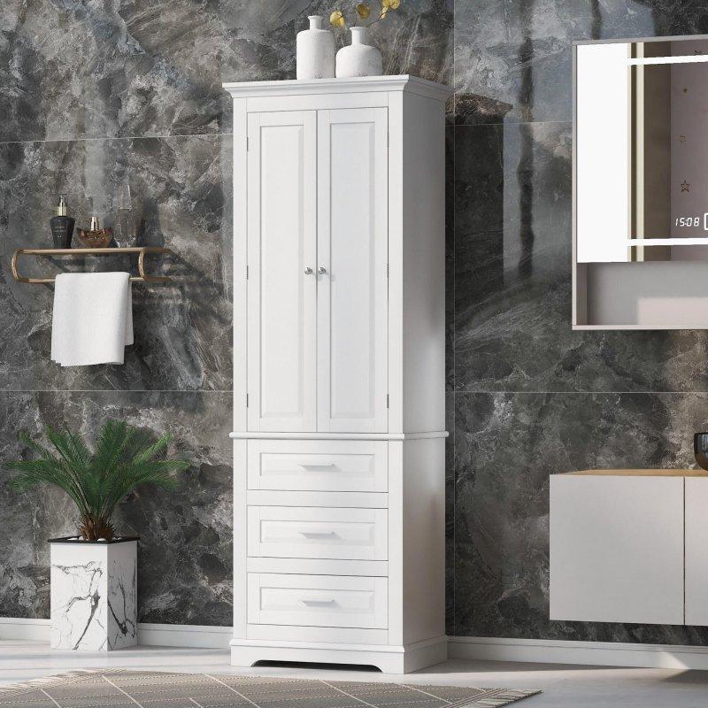 Beyaz MDF Ayarlanabilir Raflı ve 3 Çekmeceli Çok Amaçlı Banyo Dolabı - 333700