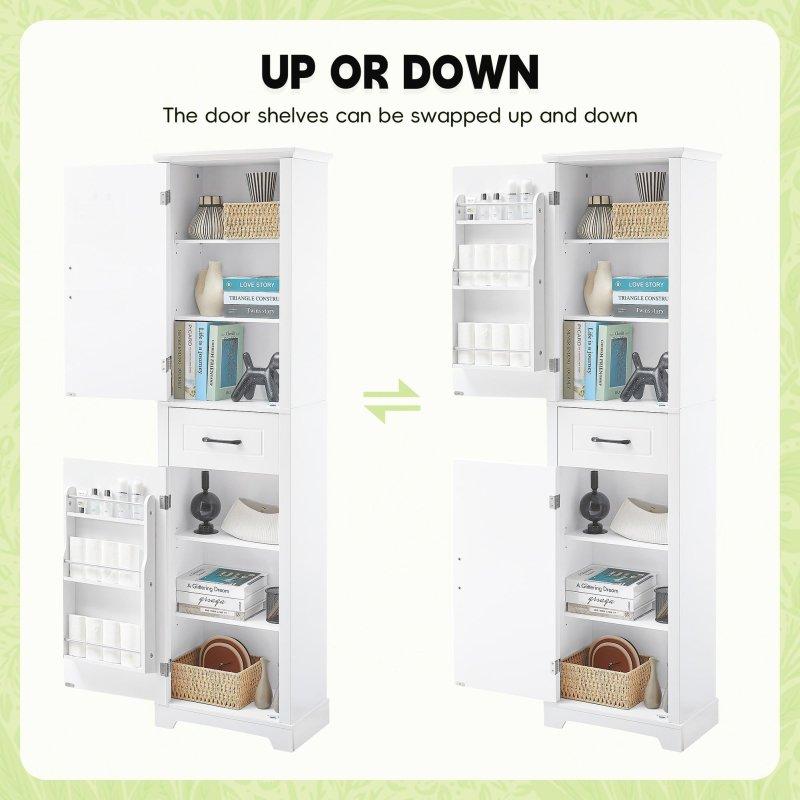 Beyaz MDF Ayarlanabilir Raflı ve Çekmeceli Çok Amaçlı Banyo Dolabı - 51x30x185 cm - 334460