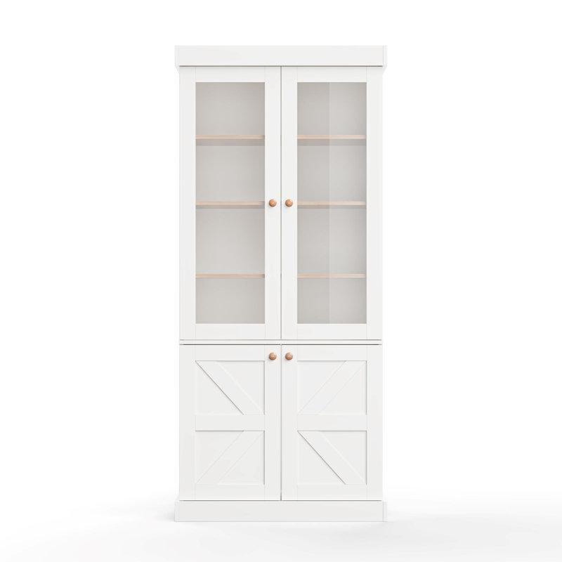 Beyaz MDF Ayarlanabilir Raflı ve Geniş Çekmeceli Cam Kapaklı Kitaplık - 161x40x181 cm - 238439