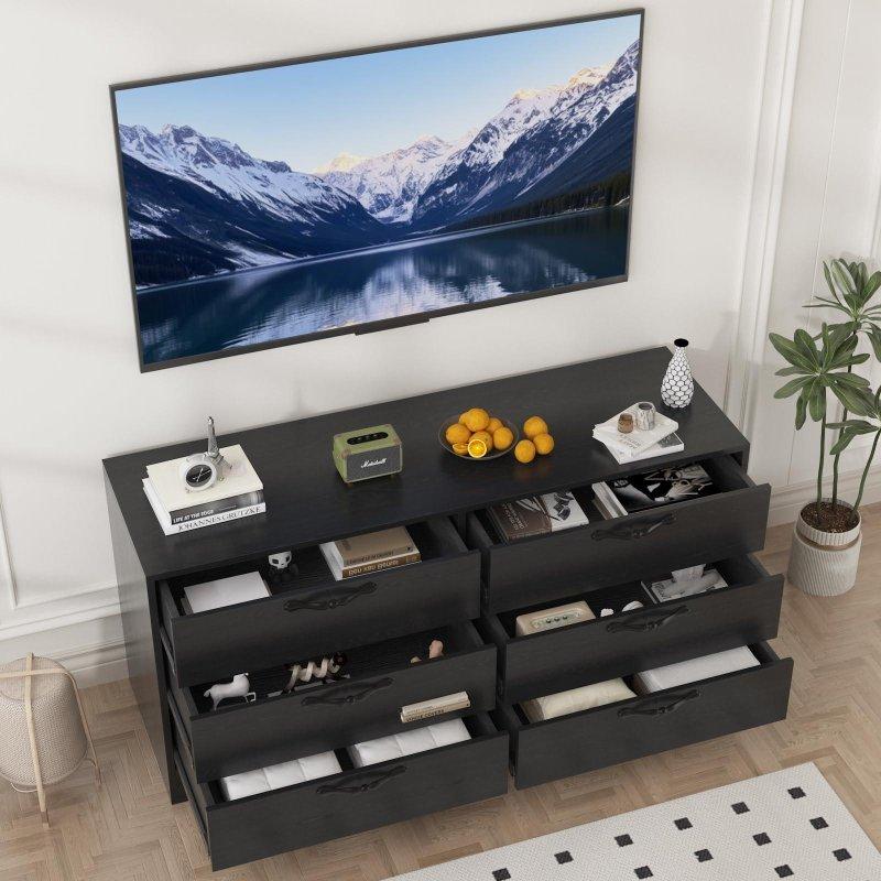 Beyaz MDF Ayarlanabilir TV Standlı 6 Çekmeceli Şifonyer - 303933
