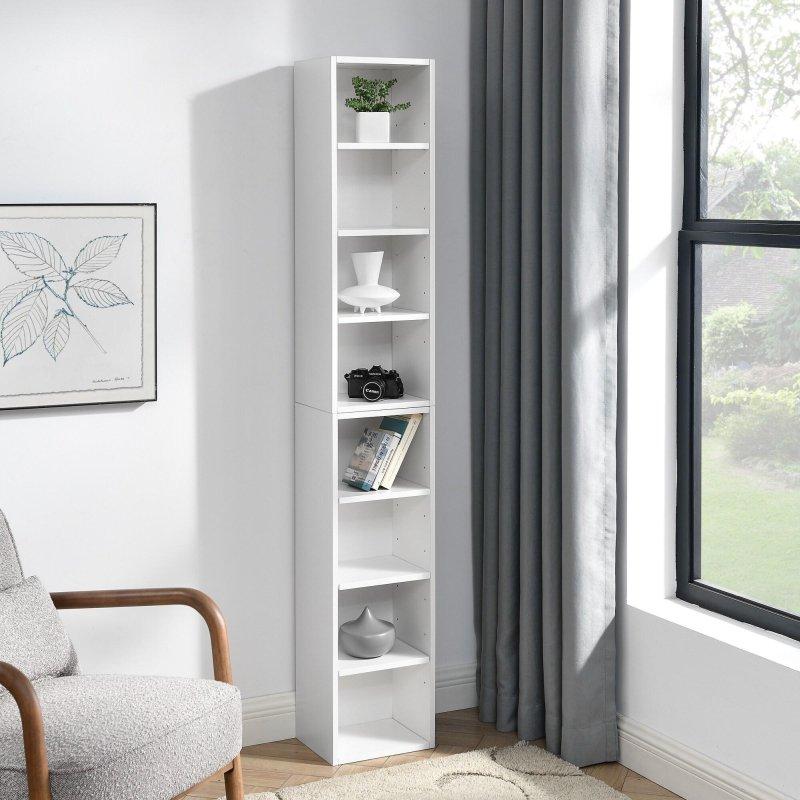 Beyaz MDF Ayrılabilir Modüllü 8 Raflı Dar Kitaplık - 180x24x30 cm - 318428