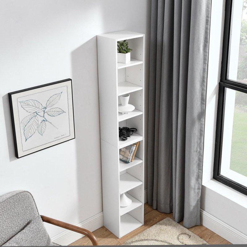 Beyaz MDF Ayrılabilir Modüllü 8 Raflı Dar Kitaplık - 180x24x30 cm - 318428