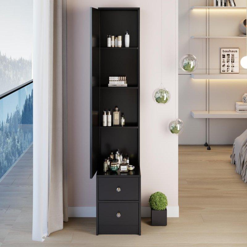 Beyaz MDF Boy Aynalı Çok Raflı Şifonyer - 40x161 cm - 302556