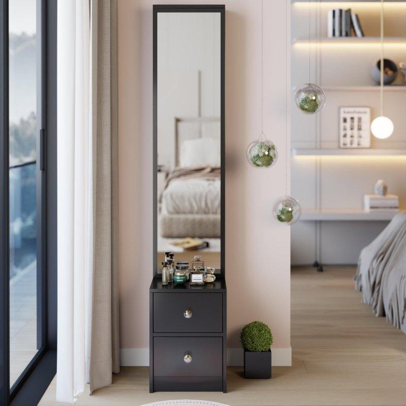 Beyaz MDF Boy Aynalı Çok Raflı Şifonyer - 40x161 cm - 302556