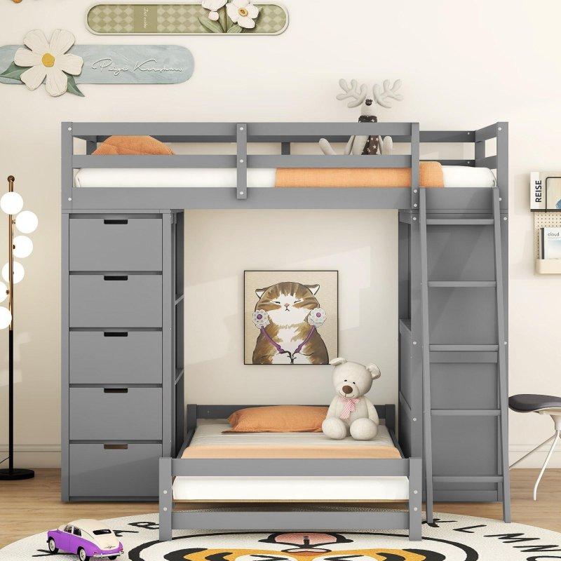 Beyaz MDF Çalışma Masalı 8 Çekmeceli ve LED Işıklı Ranza - 249496