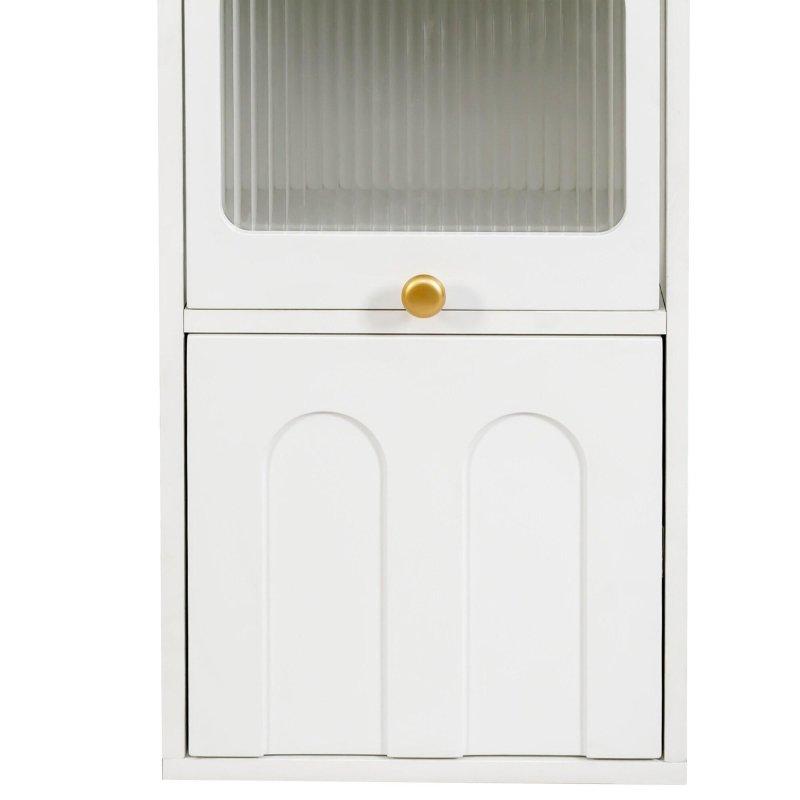 Beyaz MDF Cam Kapaklı Ayarlanabilir Raflı ve Çekmeceli Çok Amaçlı Banyo Dolabı - 181 cm - 333955