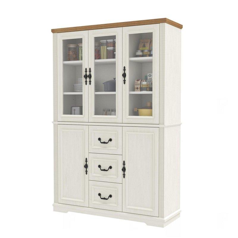 Beyaz MDF Cam Kapaklı Çekmeceli Country Kitaplık - 120x179x39 cm - 314440