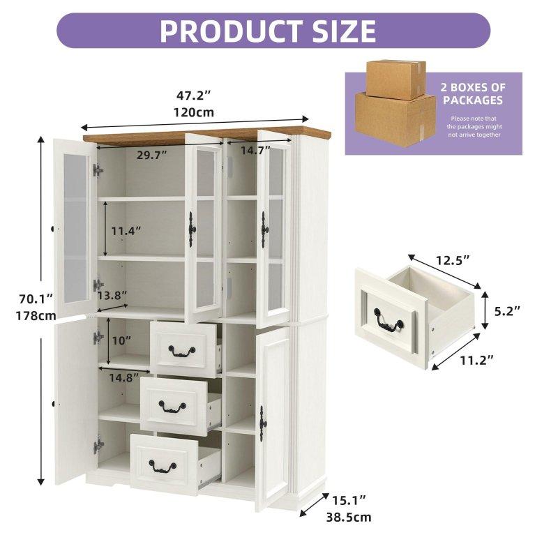 Beyaz MDF Cam Kapaklı Çekmeceli Country Kitaplık - 120x179x39 cm - 314440