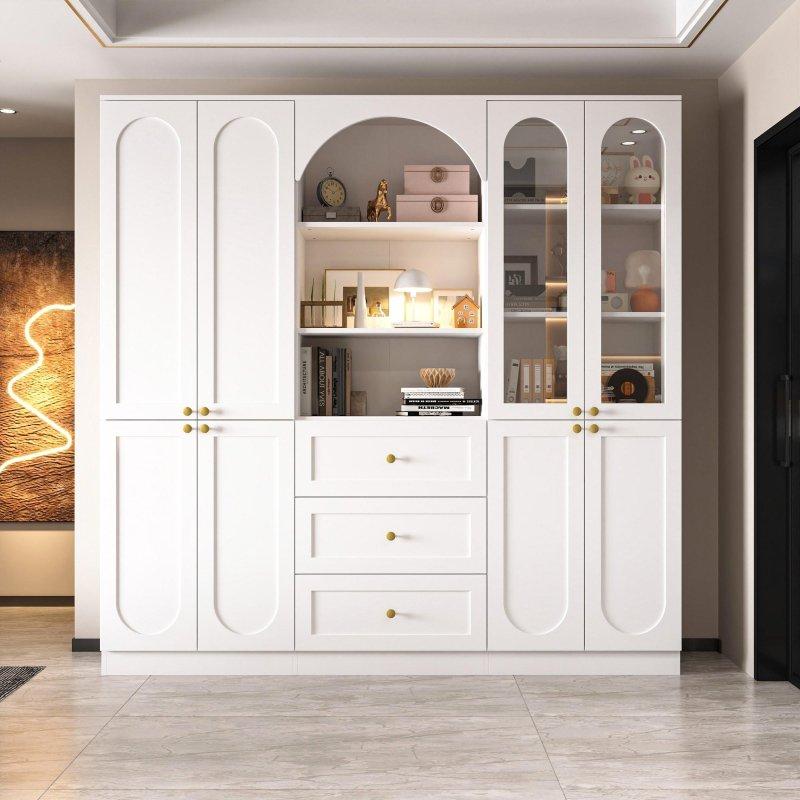 Beyaz MDF Cam Kapaklı Çekmeceli Kemerli Raflı Kitaplık - 181x181x30 cm - 316727 Beyaz MDF Cam Kapaklı Çekmeceli Kemerli Raflı Kitaplık - 181x181x30 cm - 316727
