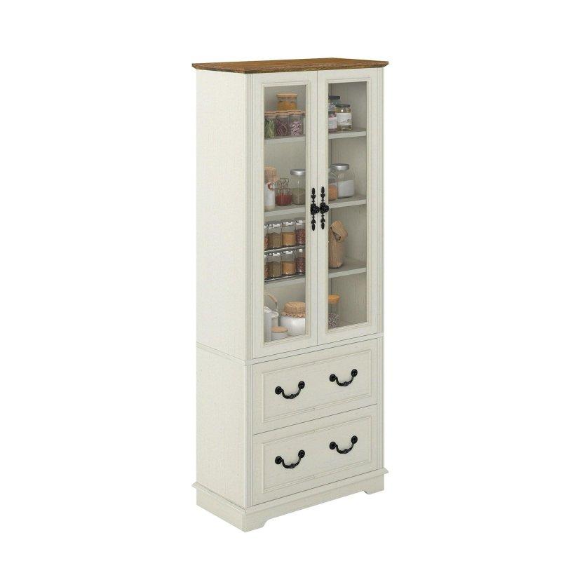 Beyaz MDF Cam Kapaklı Çekmeceli Kitaplık - 193 cm - 315493