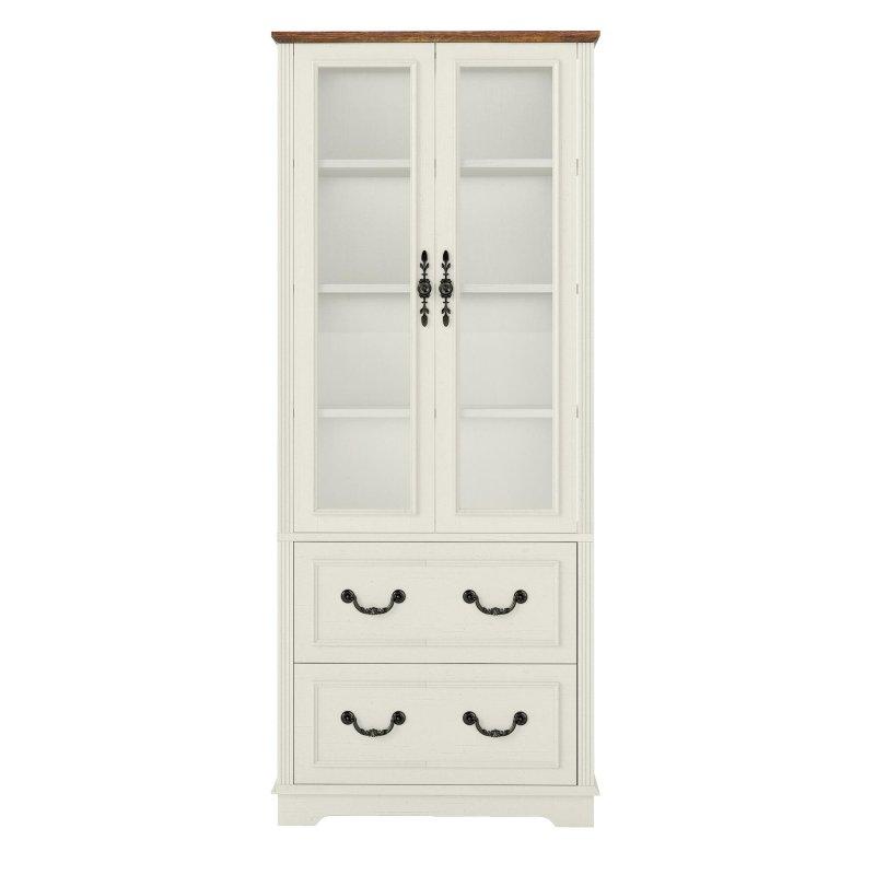 Beyaz MDF Cam Kapaklı Çekmeceli Kitaplık - 193 cm - 315493