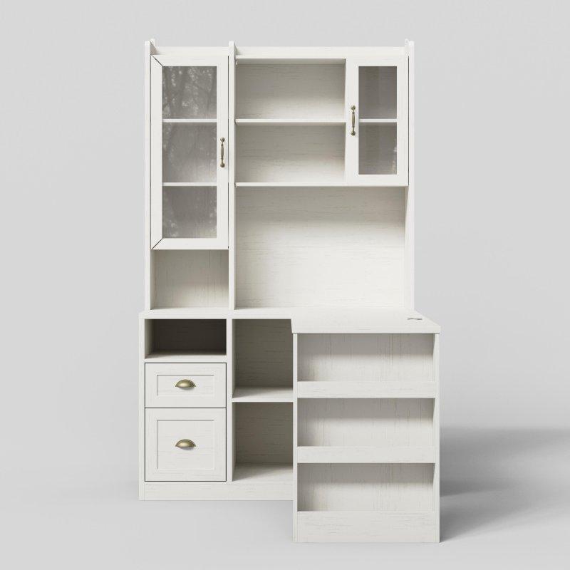 Beyaz MDF Cam Kapaklı Çekmeceli Köşe Kitaplık - 120x118x199 cm - 318087