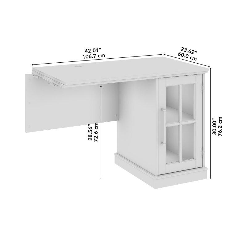 Beyaz MDF Cam Kapaklı Dolaplı L Tipi Ofis Masası Eklentisi - 114x60x77 cm - 327099