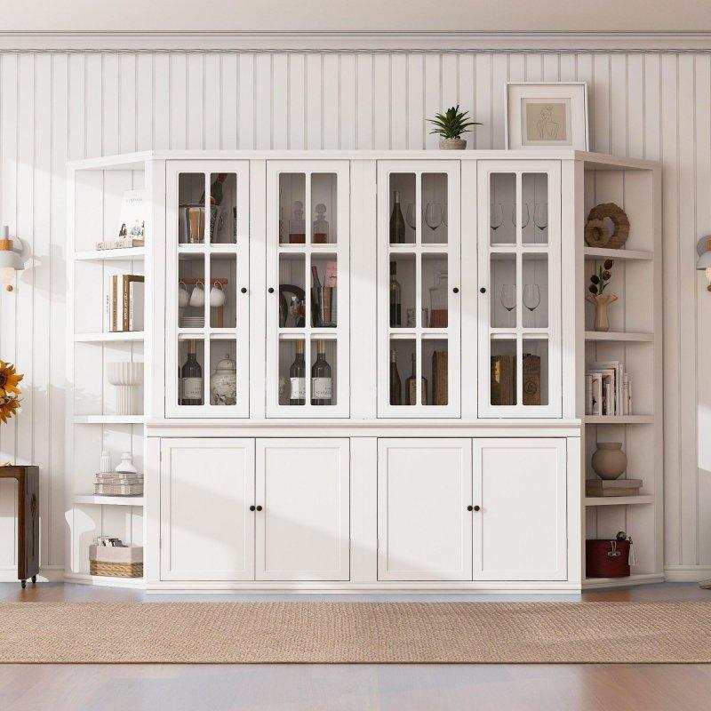 Beyaz MDF Cam Kapaklı Köşe Uyumlu Retro Kitaplık - 176x62x192 cm - 316175