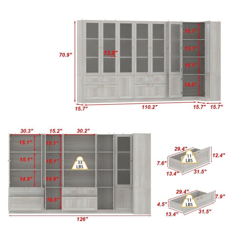 Beyaz MDF Cam Kapaklı ve Çekmeceli Modüler Kitaplık - 316566