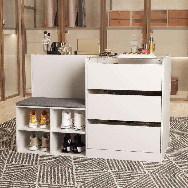 Beyaz MDF Cam Üstlü 9 Çekmeceli Ada Tipi Makyaj Şifonyeri - 309732