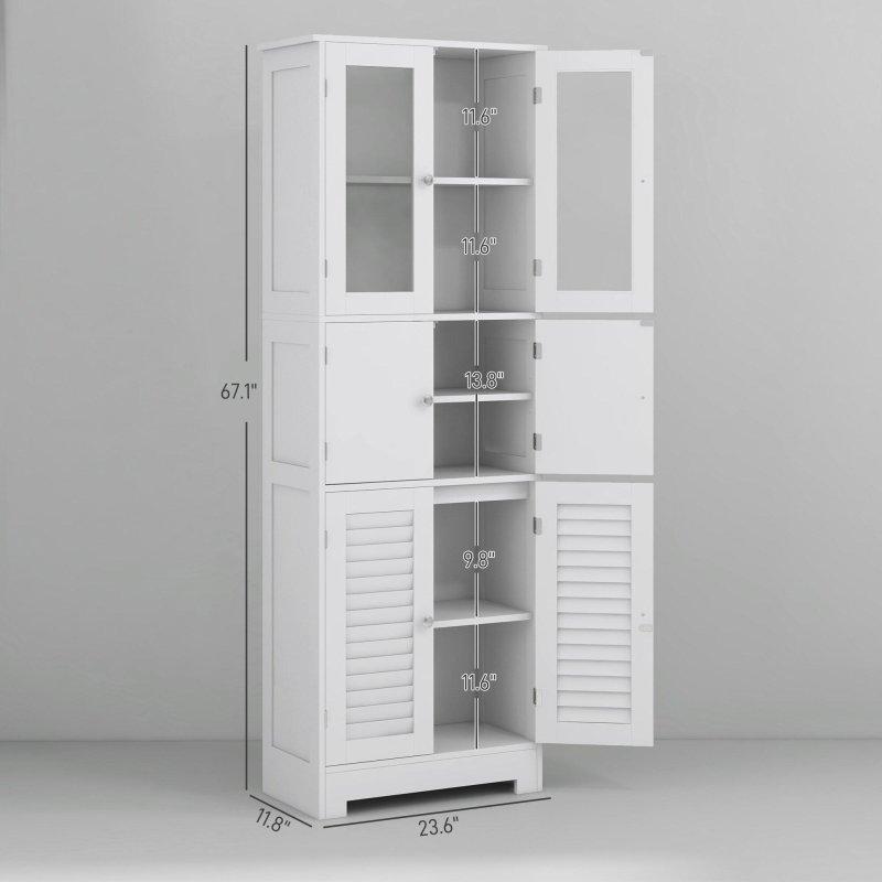 Beyaz MDF Cam ve Panjur Kapaklı Solo Tip Çok Amaçlı Banyo Dolabı - 60x30x171 cm - 334104