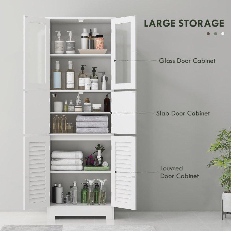 Beyaz MDF Cam ve Panjur Kapaklı Solo Tip Çok Amaçlı Banyo Dolabı - 60x30x171 cm - 334104