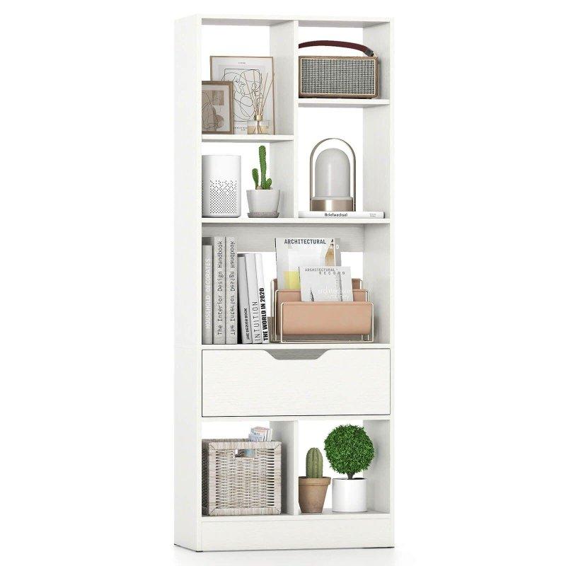 Beyaz MDF Çekmeceli 7 Raflı Kitaplık - 130 cm - 319396