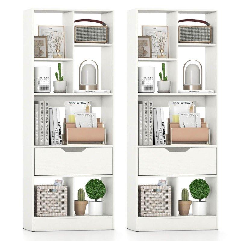 Beyaz MDF Çekmeceli 7 Raflı Kitaplık - 130 cm - 319396