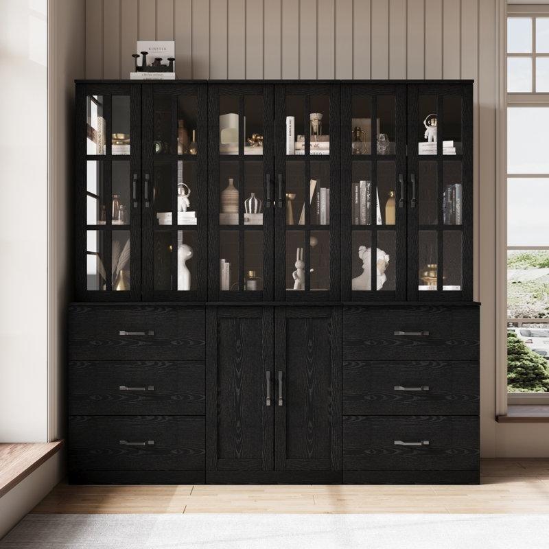 Beyaz MDF Çekmeceli Çok Raflı Cam Kapaklı Kitaplık - 181x181x40 cm - 238553