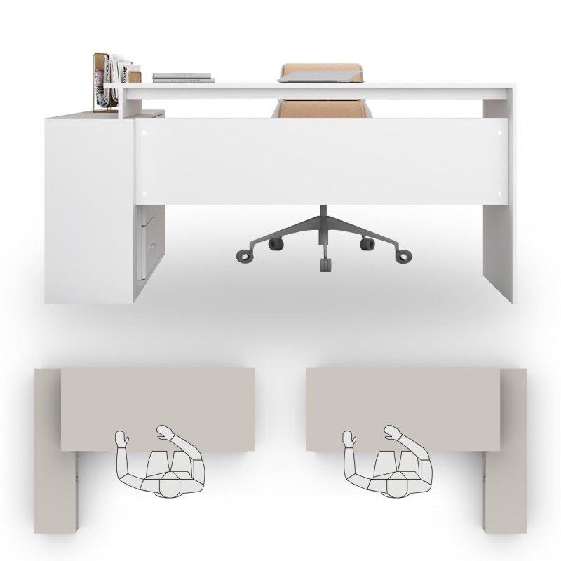 Beyaz MDF Çekmeceli Dolaplı Raflı L Tipi Ofis Masası - 140x120 cm - 327366
