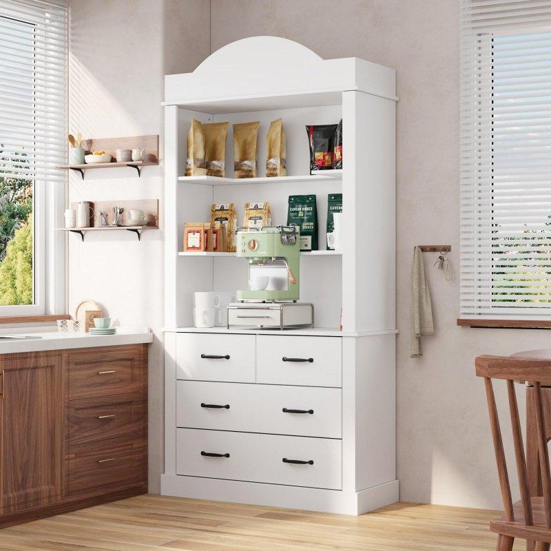 Beyaz MDF Çekmeceli Kapaklı Kitaplık - 101x202x41 cm - 320628