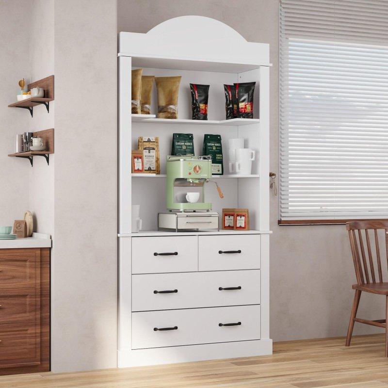 Beyaz MDF Çekmeceli Kapaklı Kitaplık - 101x202x41 cm - 320628