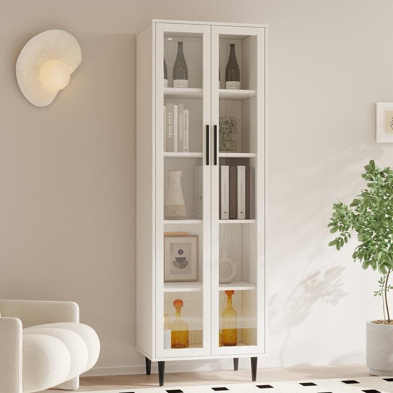 Beyaz MDF Çekmeceli Köşe Tipi Cam Kapaklı Kitaplık - 181x60x40 cm - 238807