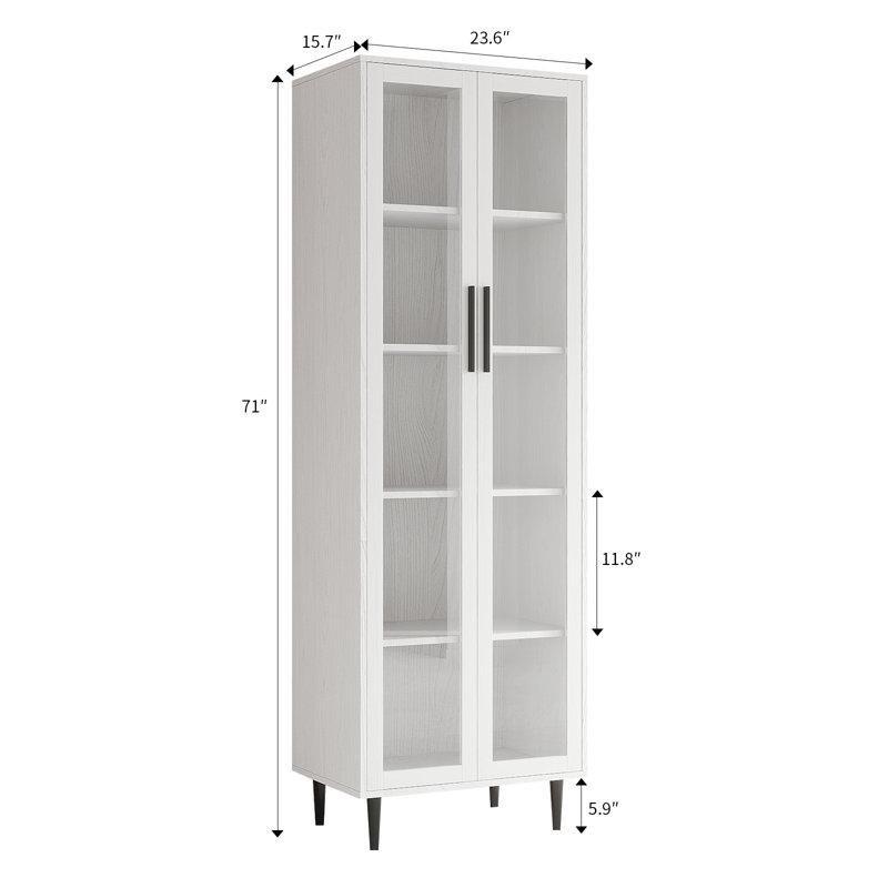Beyaz MDF Çekmeceli Köşe Tipi Cam Kapaklı Kitaplık - 181x60x40 cm - 238807