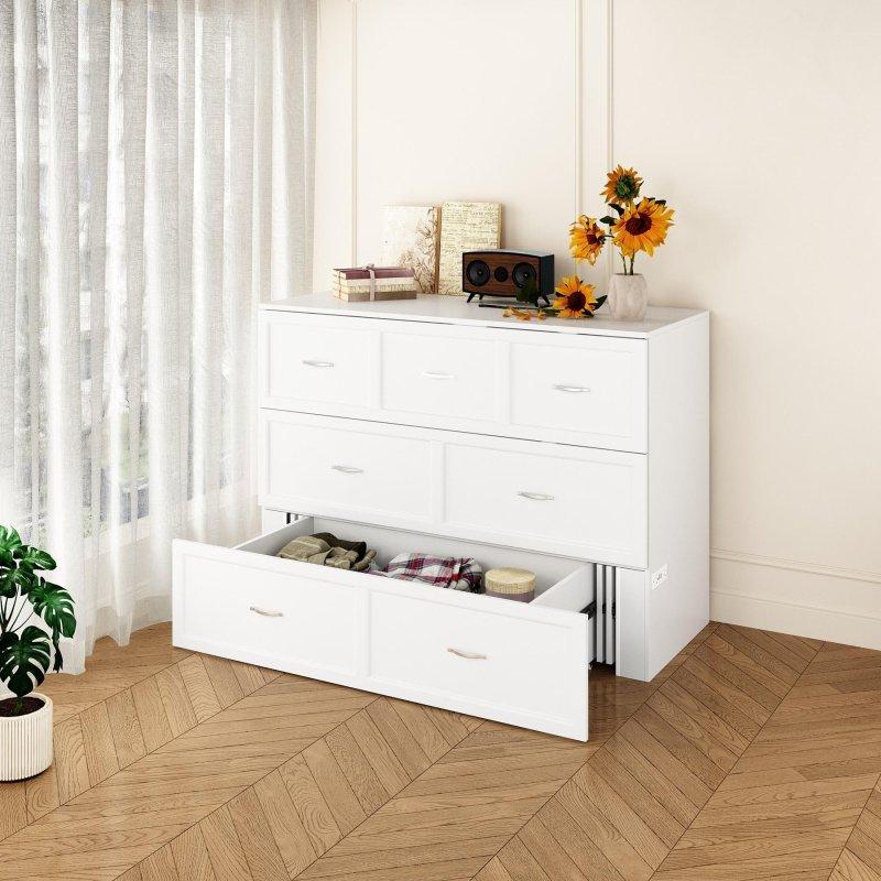 Beyaz MDF Çekmeceli Metal Kuluplu Sandık Tipi Duvar Yatağı - 140 cm - 265905