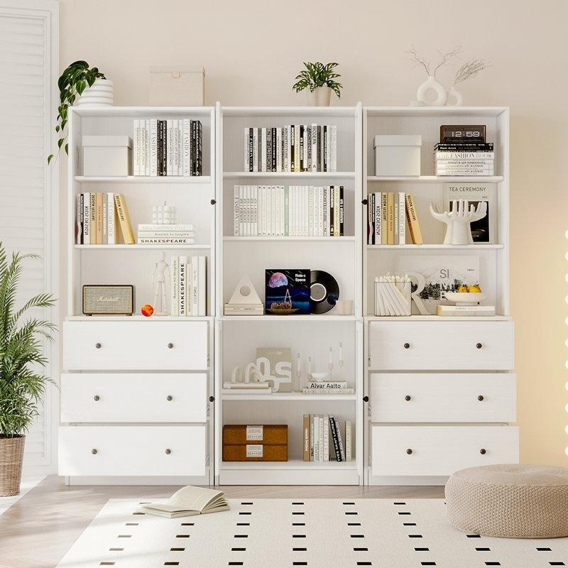 Beyaz MDF Çekmeceli Modüler Cam Kapaklı Kitaplık - 181x181 cm - 238589