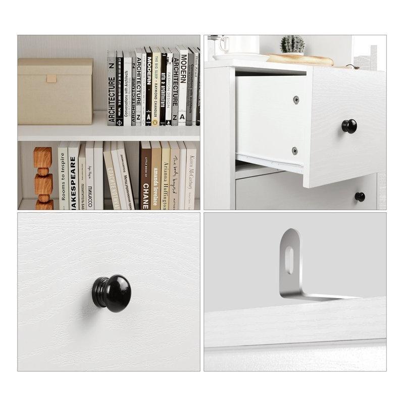 Beyaz MDF Çekmeceli Modüler Cam Kapaklı Kitaplık - 181x181 cm - 238589