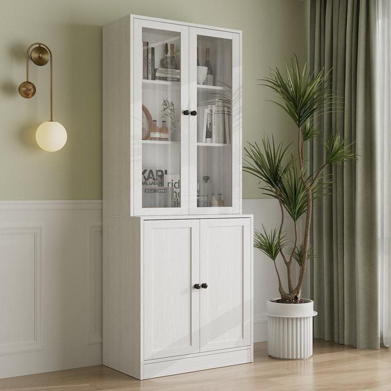 Beyaz MDF Çekmeceli Raflı Cam Kapaklı Kitaplık - 181x60 cm - 238699