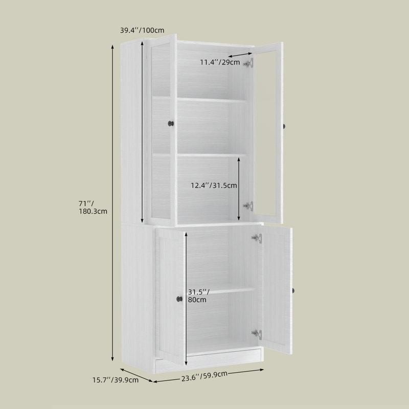 Beyaz MDF Çekmeceli Raflı Cam Kapaklı Kitaplık - 181x60 cm - 238699