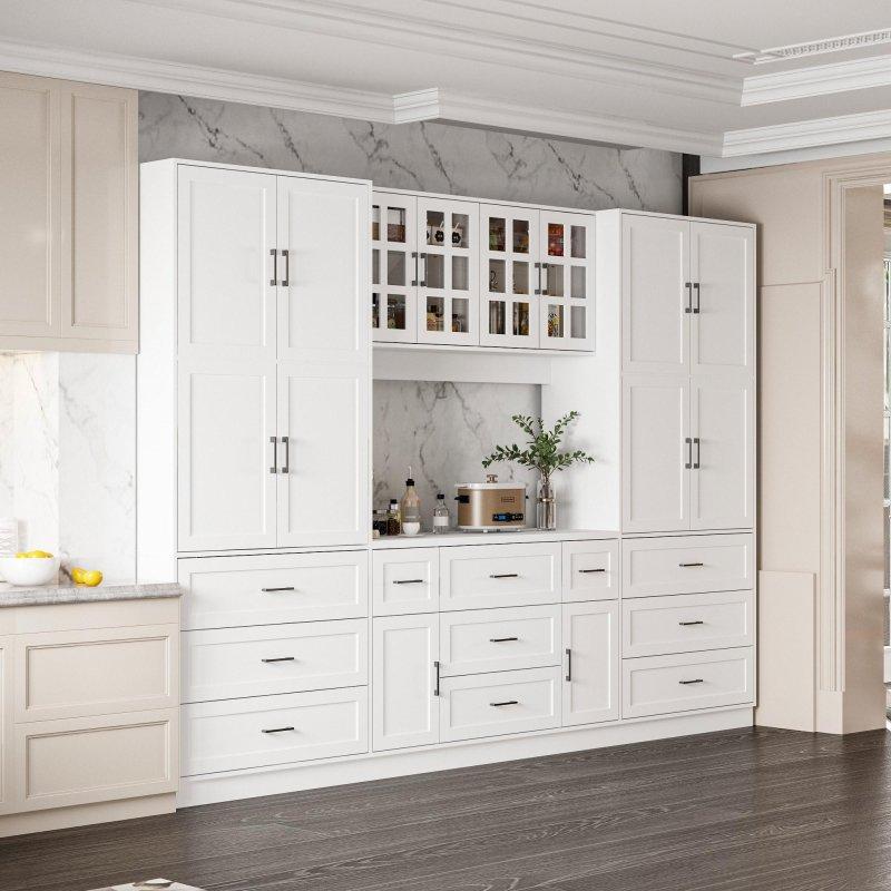 Beyaz MDF Çekmeceli Raflı Cam Kapaklı Kitaplık - 280x200x40 cm - 238917