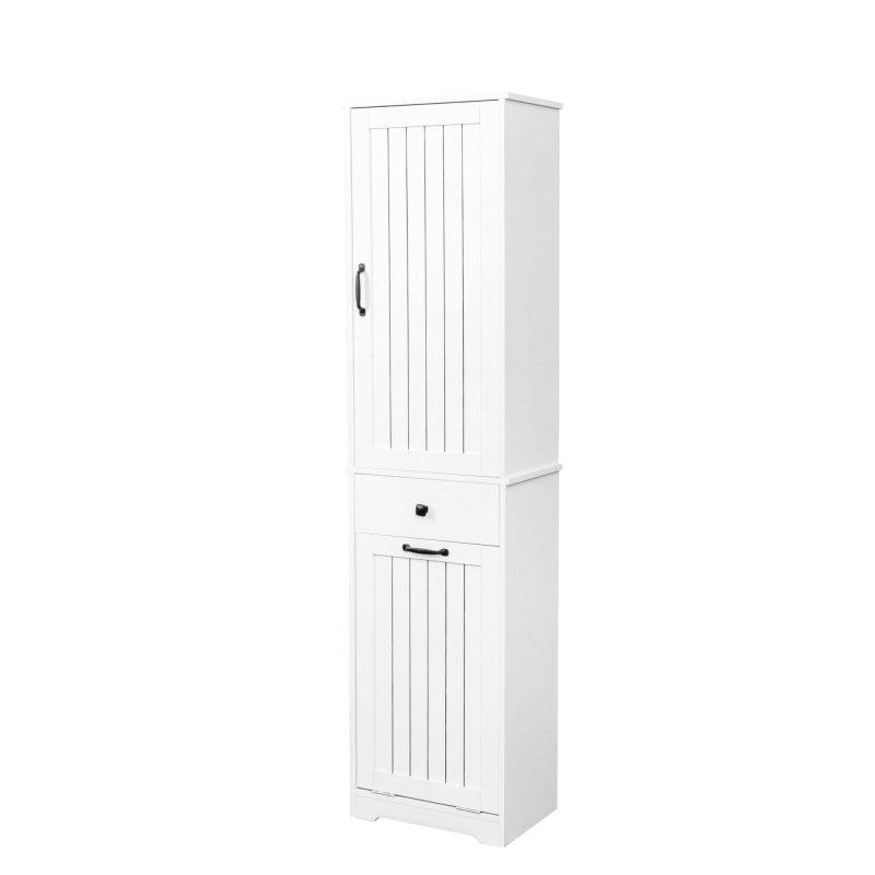 Beyaz MDF Çekmeceli Raflı Kirli Sepetli Çok Amaçlı Banyo Dolabı - 180 cm - 333769