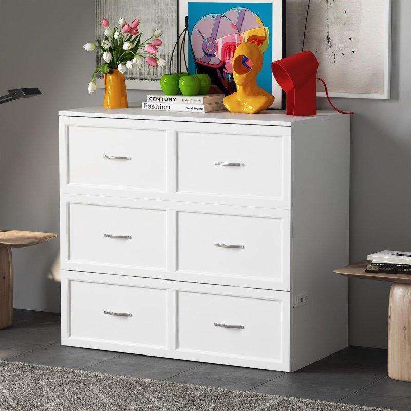 Beyaz MDF Çekmeceli Sandık Tipi Tek Kişilik Duvar Yatağı - 113 cm - 266246