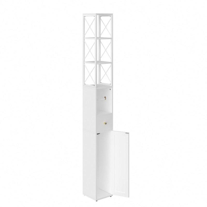 Beyaz MDF Çekmeceli Tuvalet Kağıtlıklı Dar Çok Amaçlı Banyo Dolabı - 20x20x170 cm - 333559