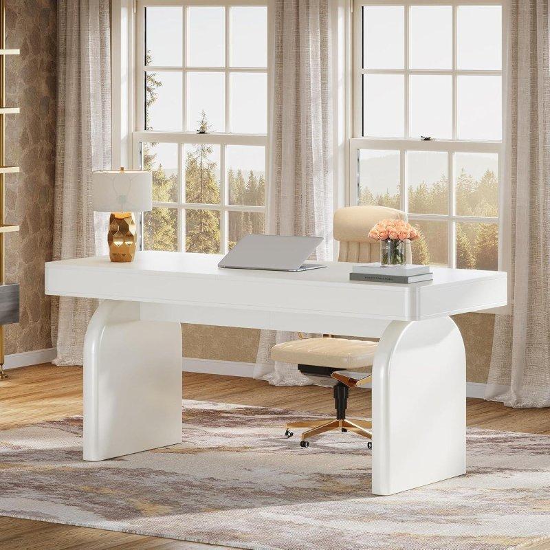 Beyaz MDF Çekmeceli U Metal Ayaklı Ofis Masası - 160 cm - 328224