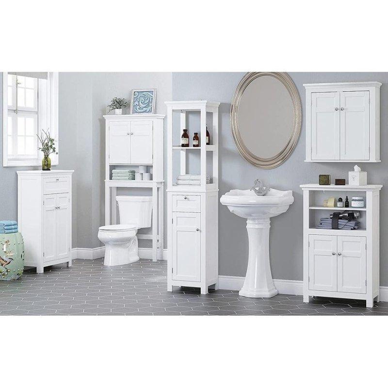 Beyaz MDF Çekmeceli ve Açık Raflı Çok Amaçlı Banyo Dolabı - 41x30x166 cm - 333729