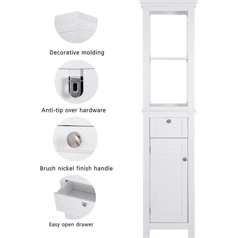 Beyaz MDF Çekmeceli ve Açık Raflı Çok Amaçlı Banyo Dolabı - 41x30x166 cm - 333729