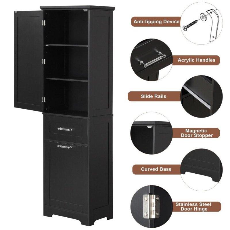Beyaz MDF Çekmeceli ve Ayarlanabilir Raflı Ayaklı Çok Amaçlı Banyo Dolabı - 173 cm - 333487