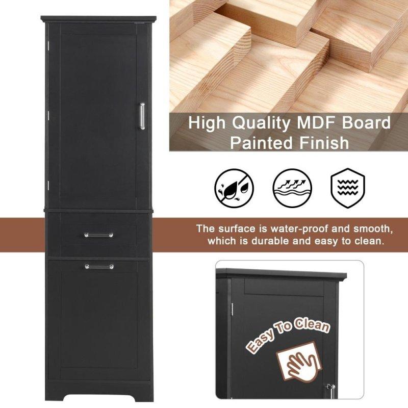 Beyaz MDF Çekmeceli ve Ayarlanabilir Raflı Ayaklı Çok Amaçlı Banyo Dolabı - 173 cm - 333487