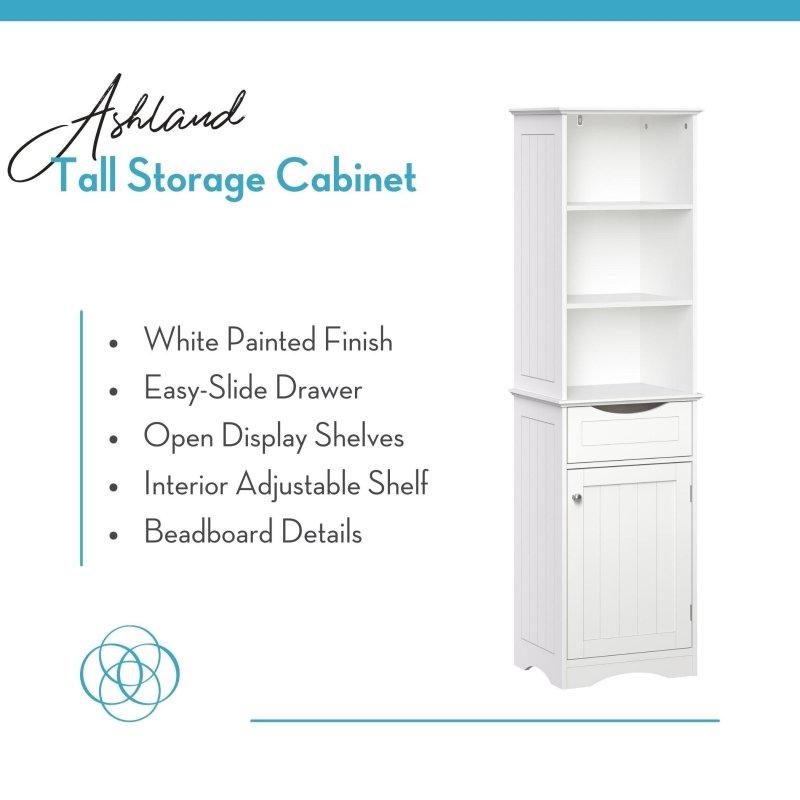 Beyaz MDF Çekmeceli ve Ayarlanabilir Raflı Çok Amaçlı Banyo Dolabı - 43x35x153 cm - 333508